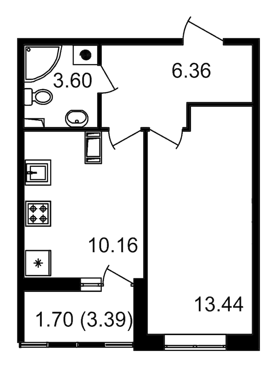 1-комнатная квартира 36.95 м², 13/13 эт., ЖК «Чёрная речка(Nordest)»